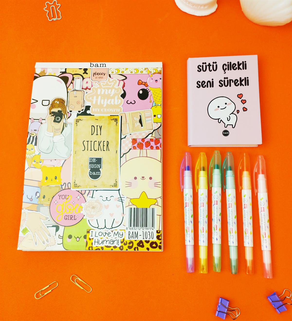 Sticker Defterli Ve Çift Taraflı Soft Renkli Keçeli kalemli Kırtasiye Setigiftmoda Gmhs101899