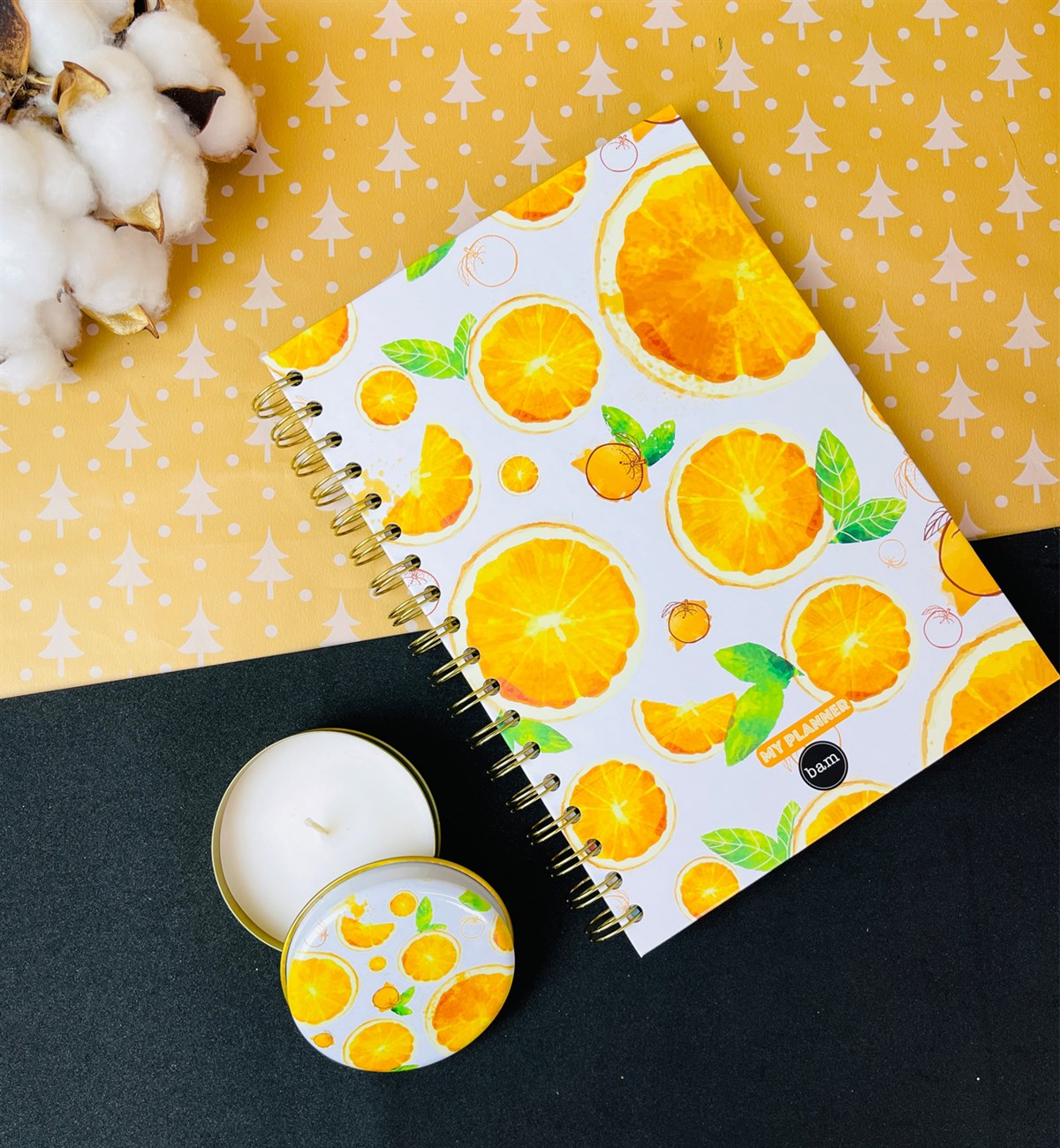 Portakal Tasarımlı Konuşan Ajanda Ve Kokulu Teneke Mum Hediye SetigiftmodaGmhs101393