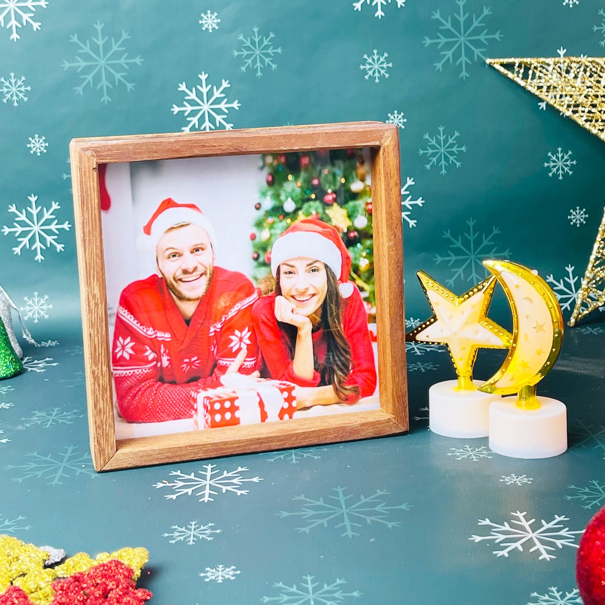  Kişiye Özel Ahşap Çerçeve Ve Ay Yıldız Mini Lamba SetgiftmodaGmhs101260