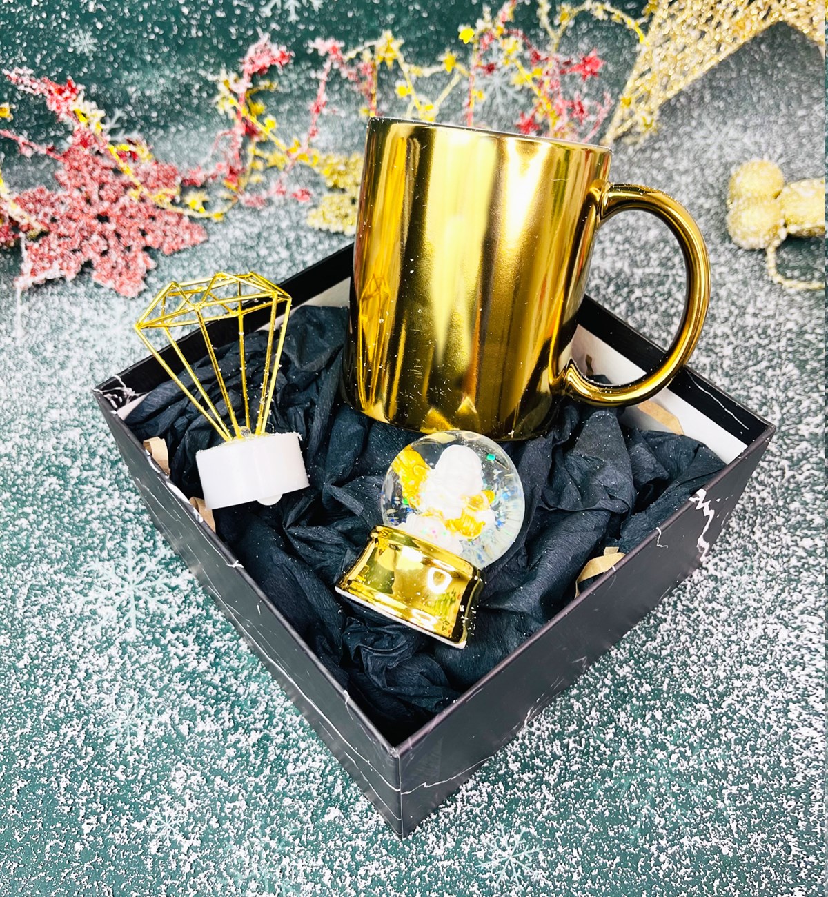 Gold Kupa Mini Elmas Gece Lambası Ve Altınyaldızlı Melek Kar Küresi SetgiftmodaGmhs101314