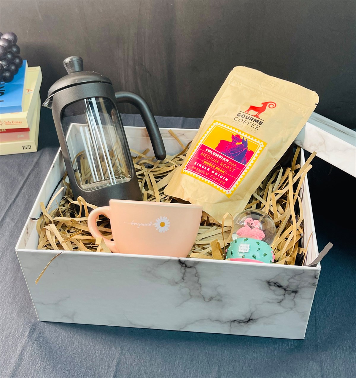 Papatya Love You Pembe 6 Cm Kupa French Press Filtre Kahve Ve Mini Flamingo Kar Küresi giftmodaGmhs101244