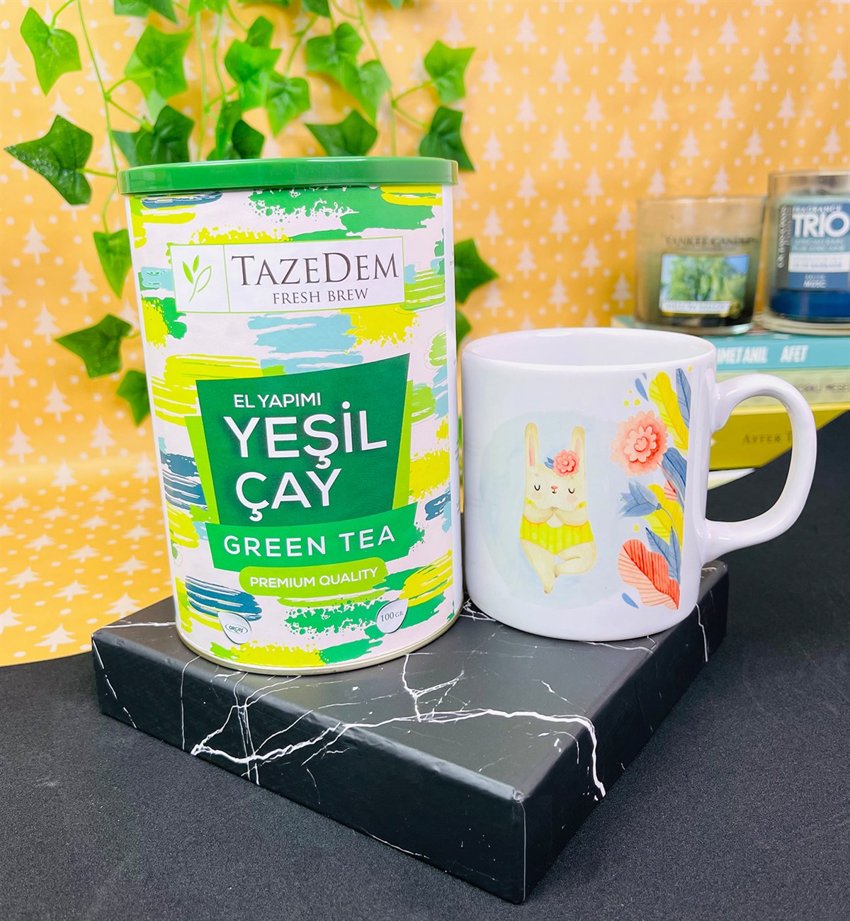 Huzurlu Tavşan Tasarımlı Kupa Ve İlk Hasat Premium Yeşil Çay Hediye SetigiftmodaGmhs101378