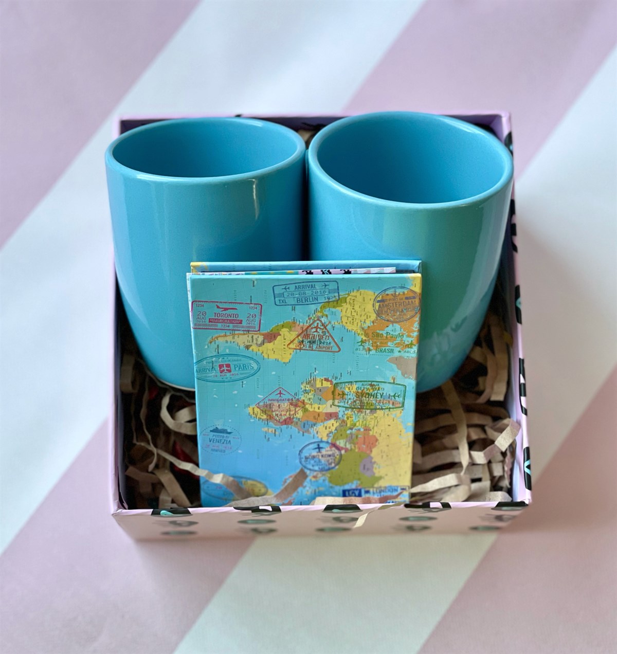 Travel Tasarımlı Mini Albüm Ve 2'li Mavi Bulut Kupa Mini Hediye SetigiftmodaGmhs100877