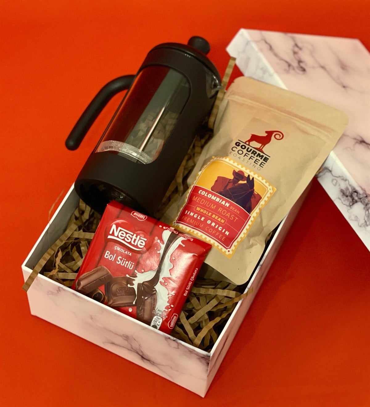 Özel Kutulu Çikolata French Press & Filtre Kahve Kadınlara Özel Hediye SetiGiftmodaGmhs100426