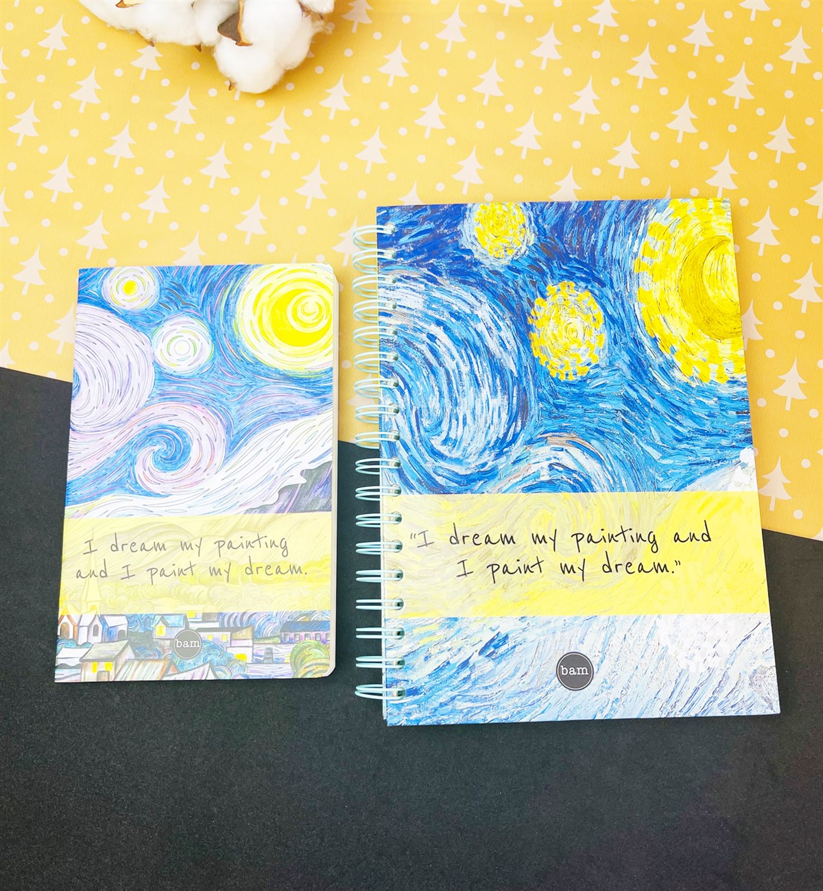 Van Gogh Yıldızlı Gece Tasarımlı Spiralli Defter Ve Terzi Dikişli Defter SetgiftmodaGmhs101567
