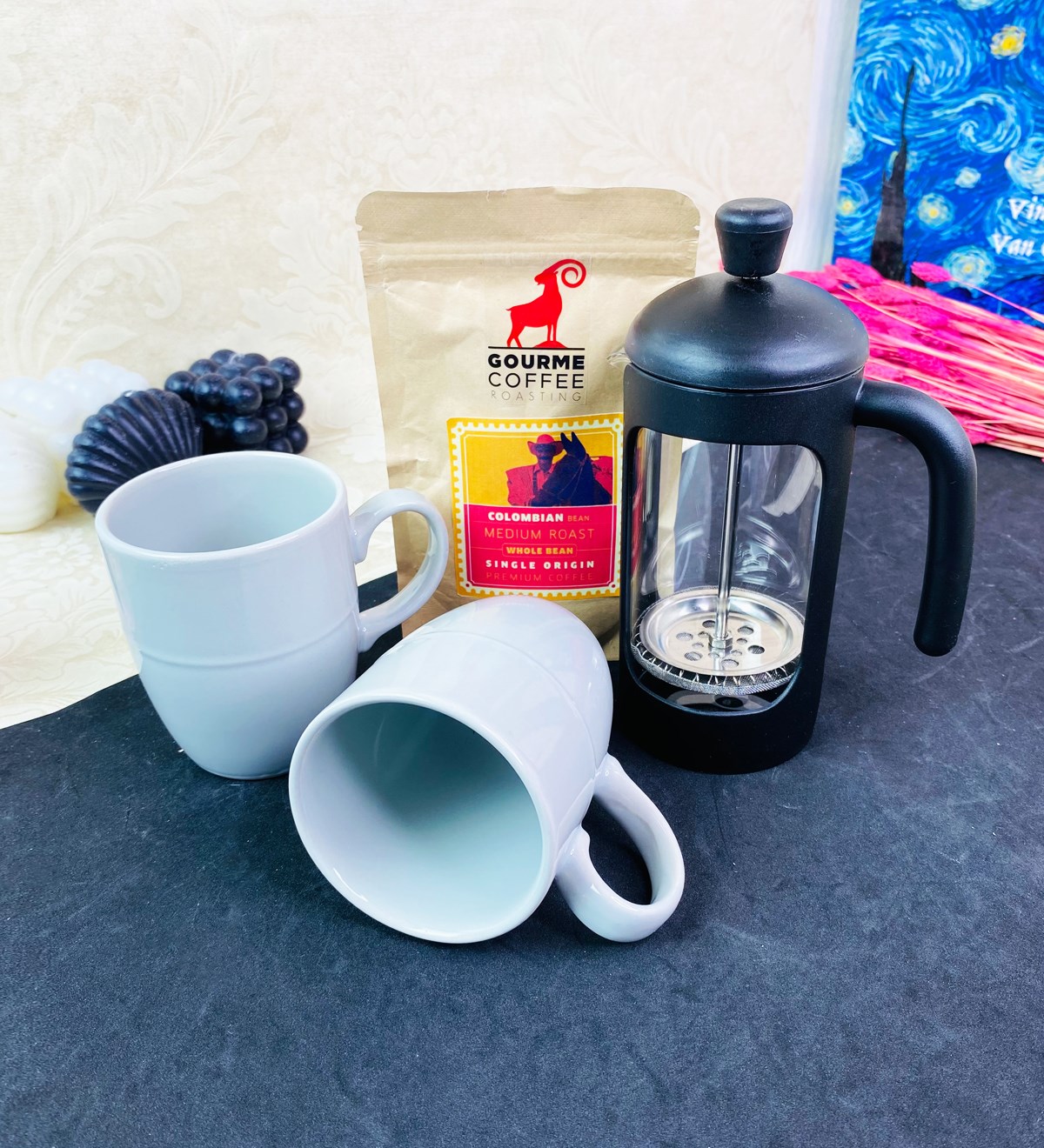 Filtre Kahve French Press Ve 2'li Bulut Kupa SetgiftmodaGmhs101653