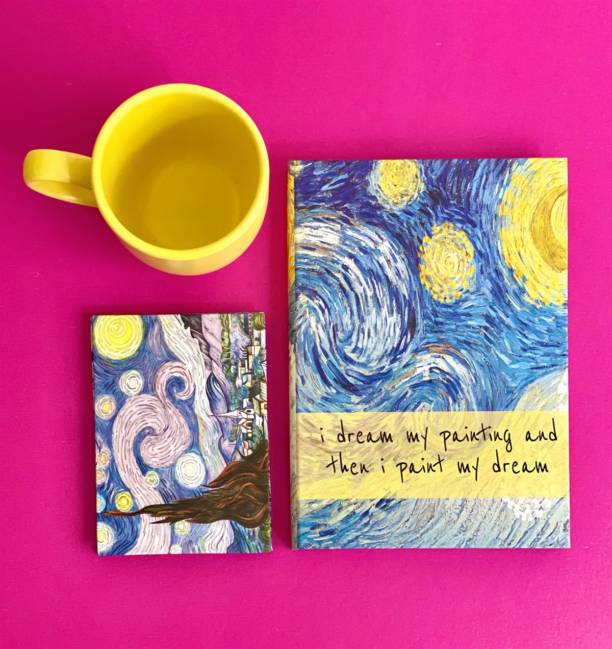 Van Gogh Tasarımlı Mini Albüm Sarı Bulut Kupa Ve Van Gogh Motto Tasarımlı Defter SetgiftmodaGmhs100940