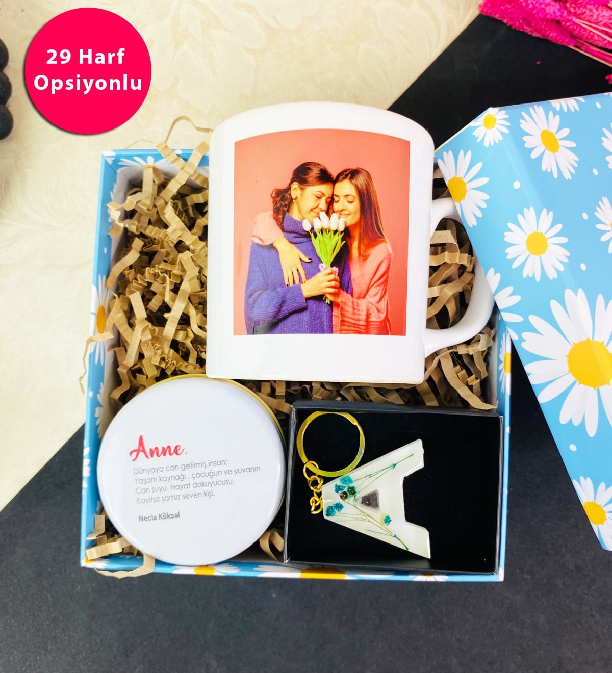 Kişiye Özel Anne Tasarımlı Kupa Ve Çiçekli Epoksi Anahtarlık SetgiftmodaGmhs101652