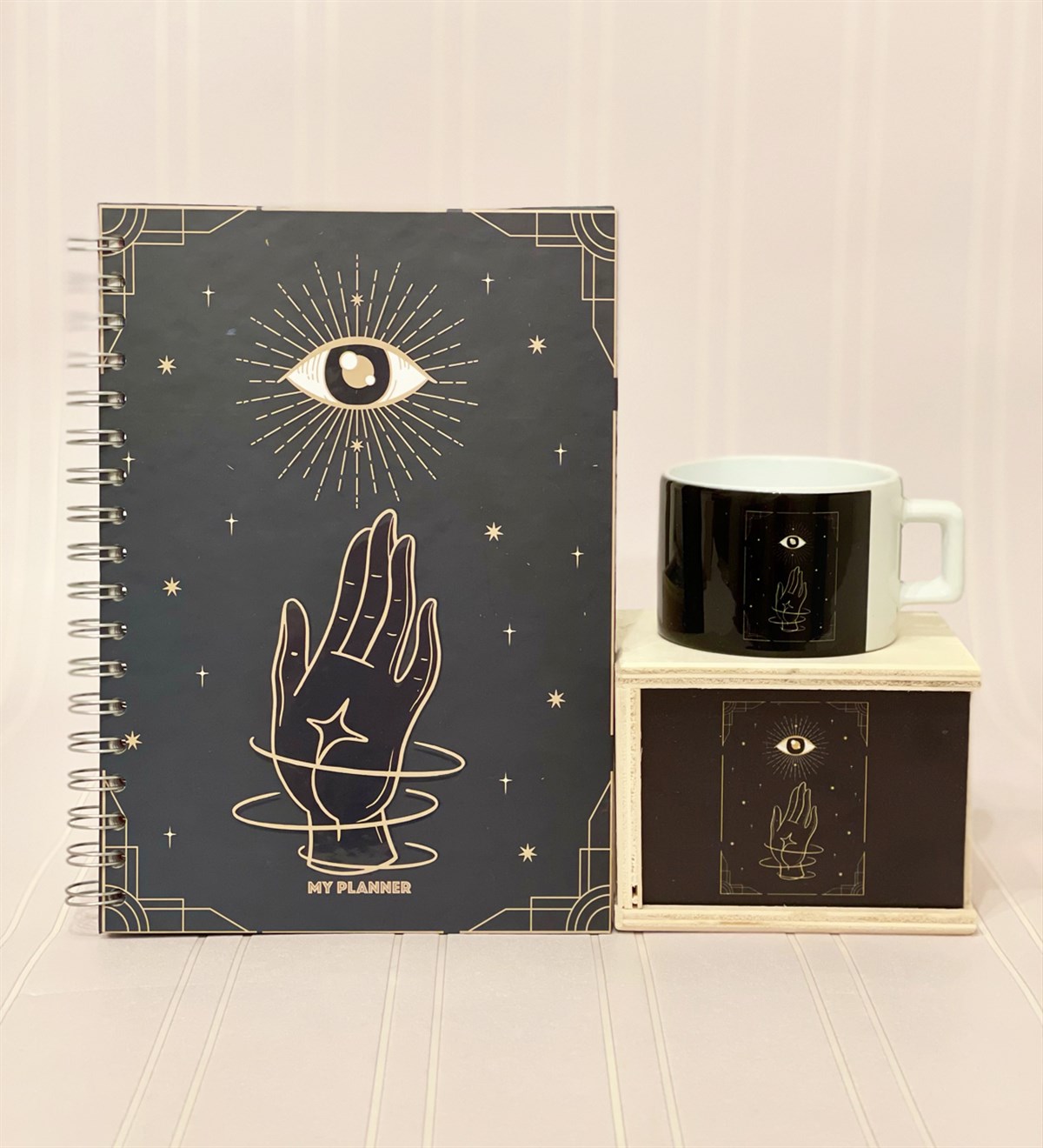 Tarot Üçüngü Göz Tasarımlı Konuşan Ajanda Ve Kutulu Kupa Hediye SetiGiftmodaGmhs100496