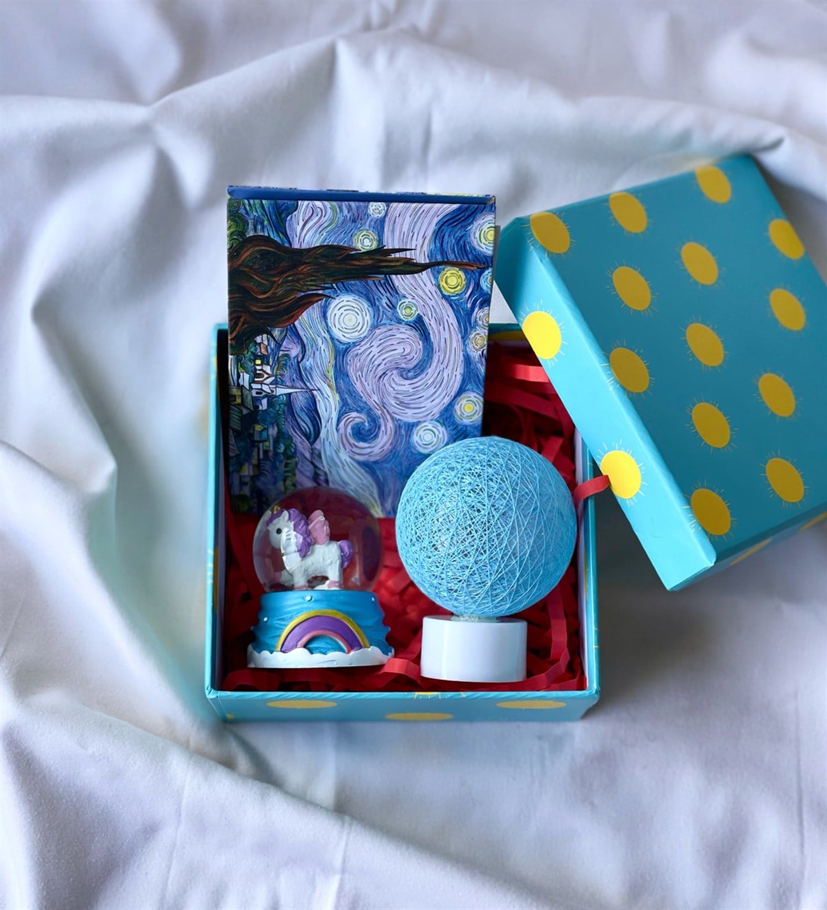 Özel Kutulu Van Gogh Yıldızlı Gece Mini Albüm Mini Unicorn Gökkuşağı Kar Küresi Ve Hasır Lamba SetgiftmodaGmhs100677