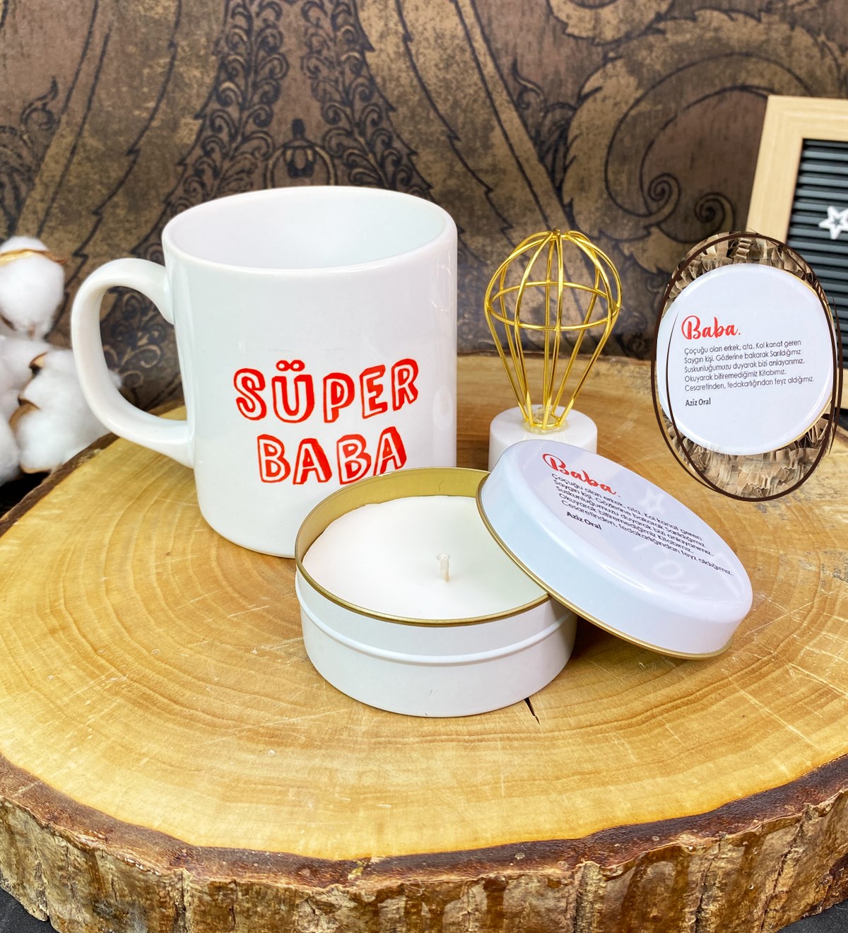 Kişiye Özel Baba Tasarımlı Mum Kupa Ve Mini Lamba SetgiftmodaGmhs101686