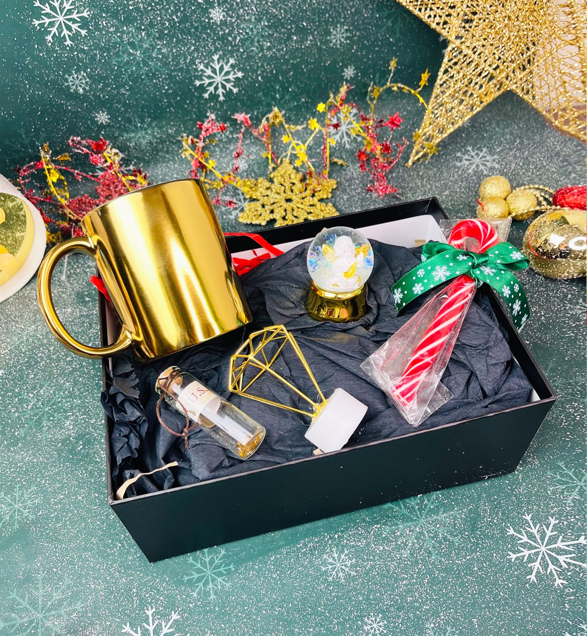 Gold Kupa Dilek Şişesi Mini Elmas Lamba Baston Şeker Ve Altınyaldızlı Melek Kar Küresi Yılbaşı SetigiftmodaGmhs101319
