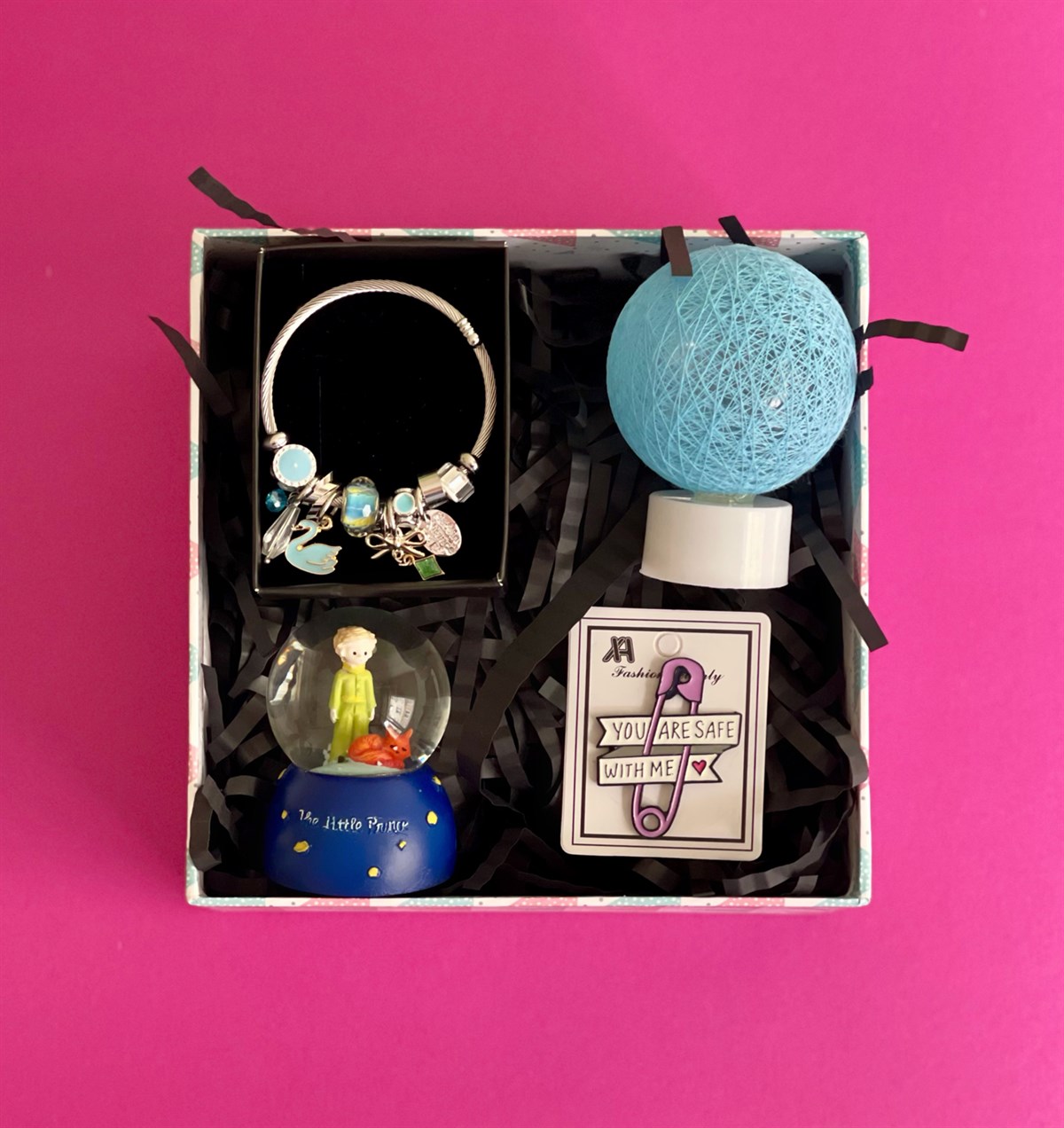 Mini Küçük Prens Kar Küresi Hasır Lamba Rozet Ve Kuğu Pandora Bileklik Mini Hediye SetigiftmodaGmhs100884