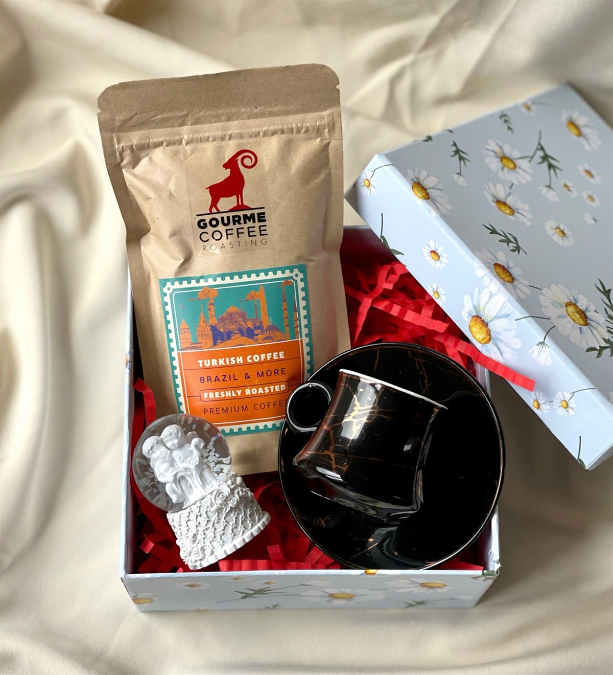 Özel Kutulu Türk Kahvesi Fincan Ve  Mini Melek Kar Küresi Hediye SetigiftmodaGmhs100657