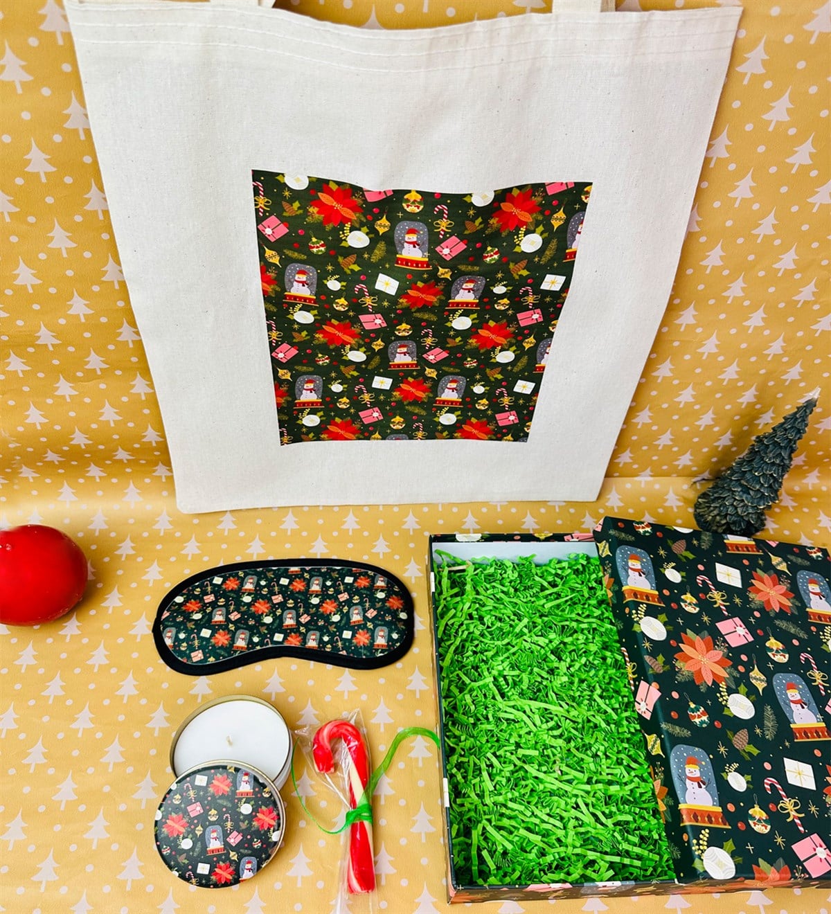 Özel Bez Çantalı Ve Kutulu Baston Şekerli Yeşil Yılbaşı SetigiftmodaGmhs101859