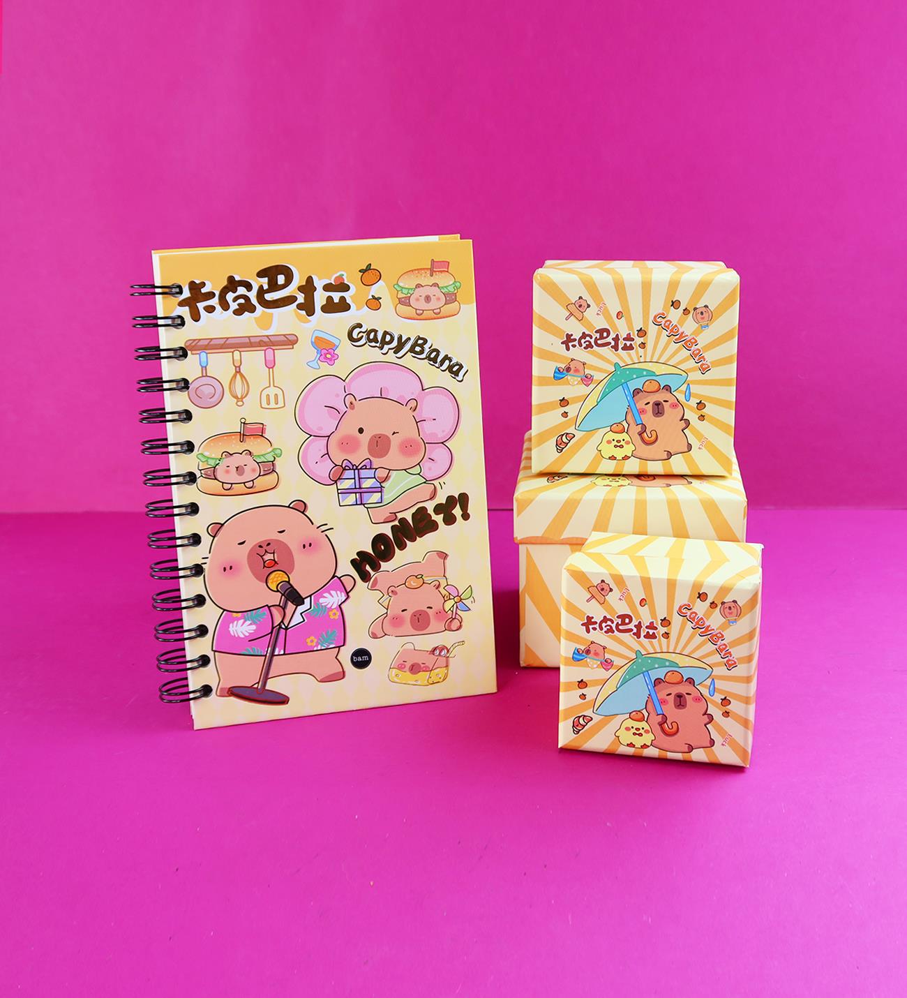 Şanslı Capybara 3'lü Mini Hediye Kutusu ve Dot Defter, Doodle Book SetgiftmodaGmhs102074