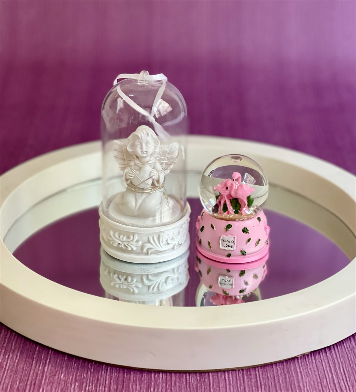 Işıklı Melek Biblo Ve Pembe Flamingo Kar KüresiGiftmodaGmhs100473