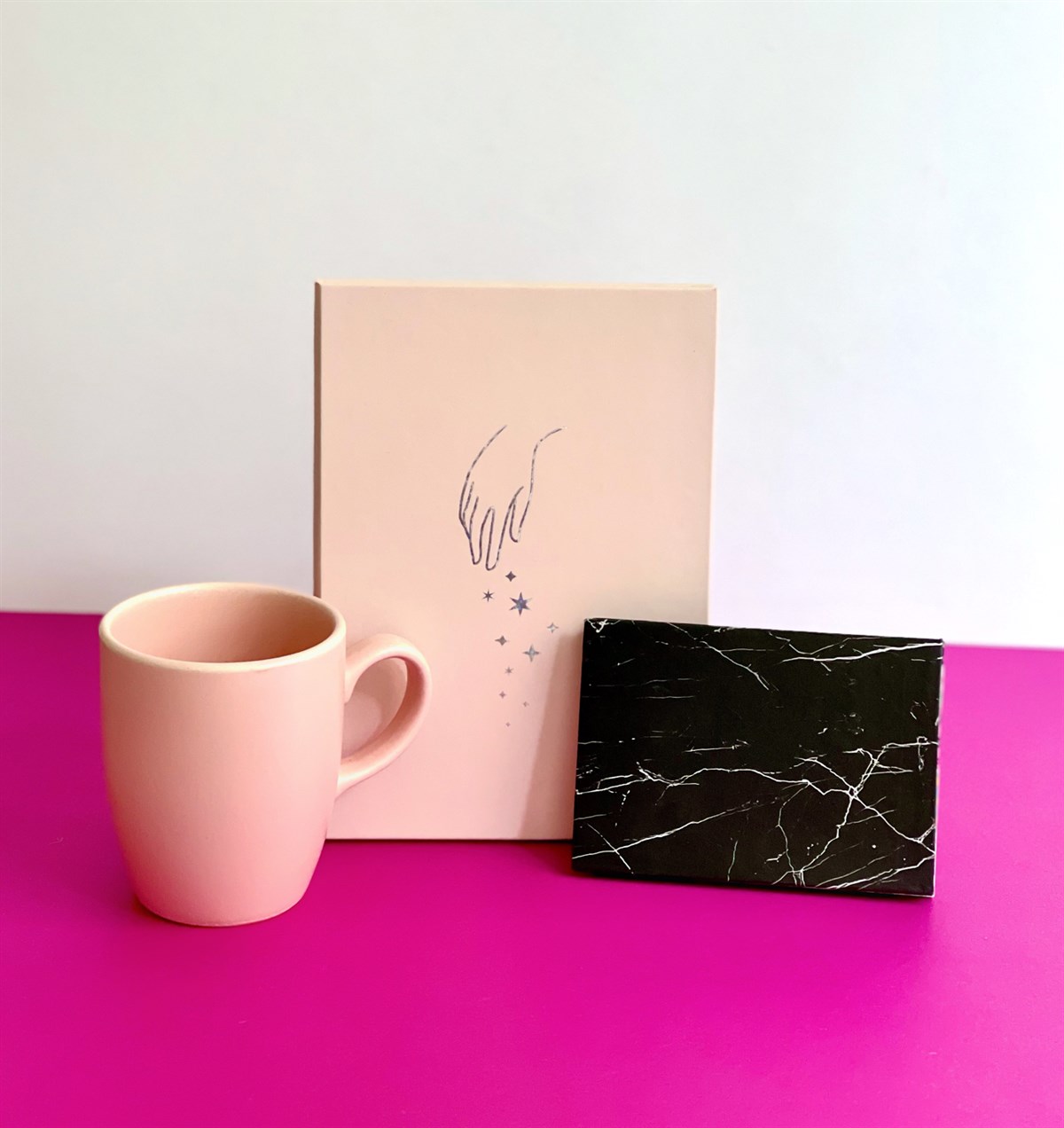 Siyah Mermer Tasarımlı Mini Albüm Pembe Bulut Kupa Ve Pırıltılı El Tasarımlı Defter SetgiftmodaGmhs100945