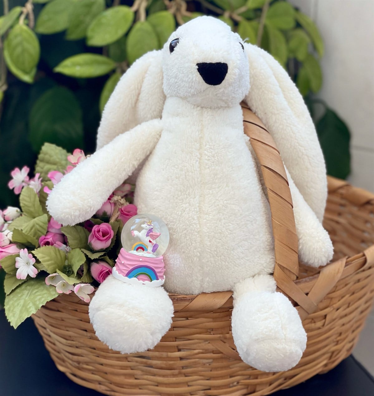 Sevimli Beyaz Peluş Tavşan Ve Mini Unicorn Gökkuşağı Kar Küresigiftmoda Gmhs100860