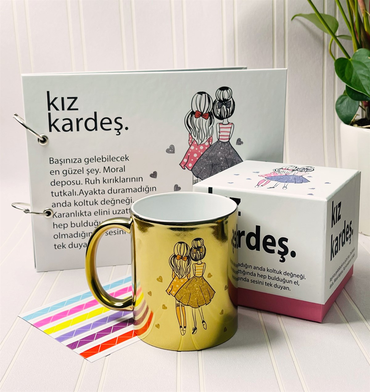 Kız Kardeş Tasarımlı Albüm Ve Özel Kutulu Gold Kupa SetgiftmodaGmhs101218