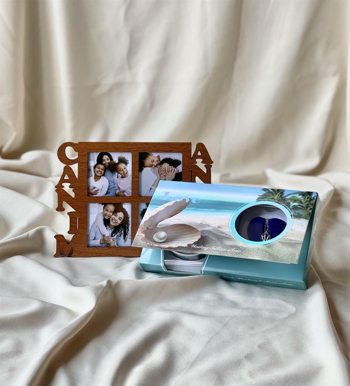 Kişiye Özel Ahşap Canım Annem Çeçeve Ve İnci Kolye Anneye Hediye SetiGiftmodaGmhs100613