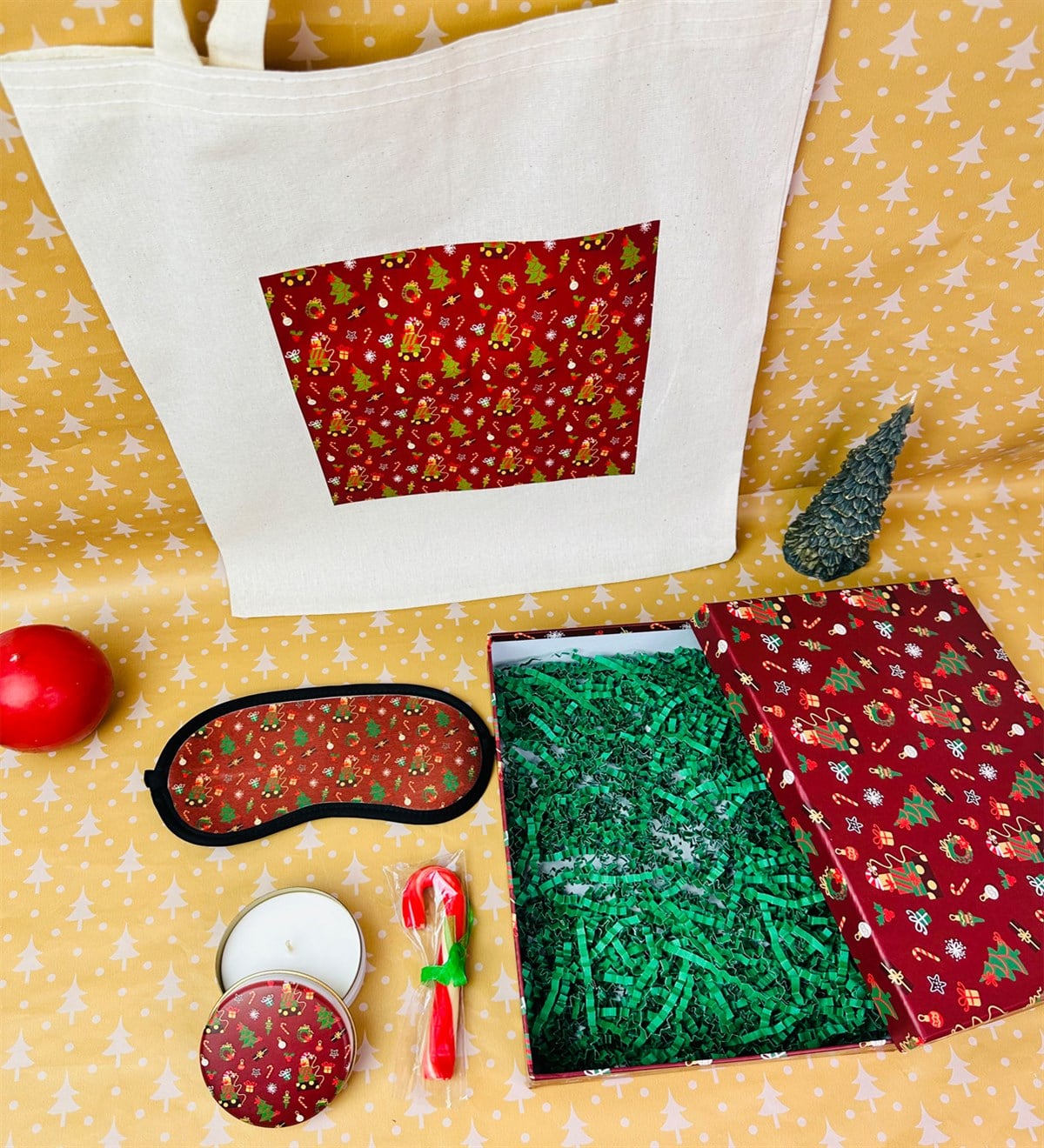 Özel Bez Çantalı Ve Kutulu Baston Şekerli Kırmızı Yılbaşı SetigiftmodaGmhs101859