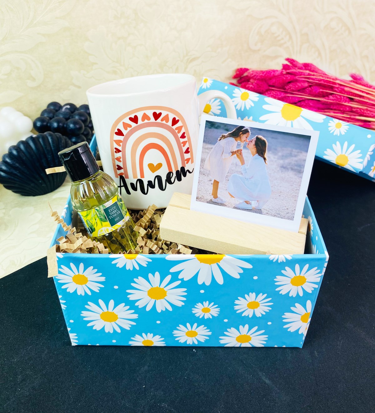 Kişiye Özel Ahşap Fotoğraf Tutucu Gökkuşağı Anne Tasarımlı Mini Hediye SetigiftmodaGmhs101633