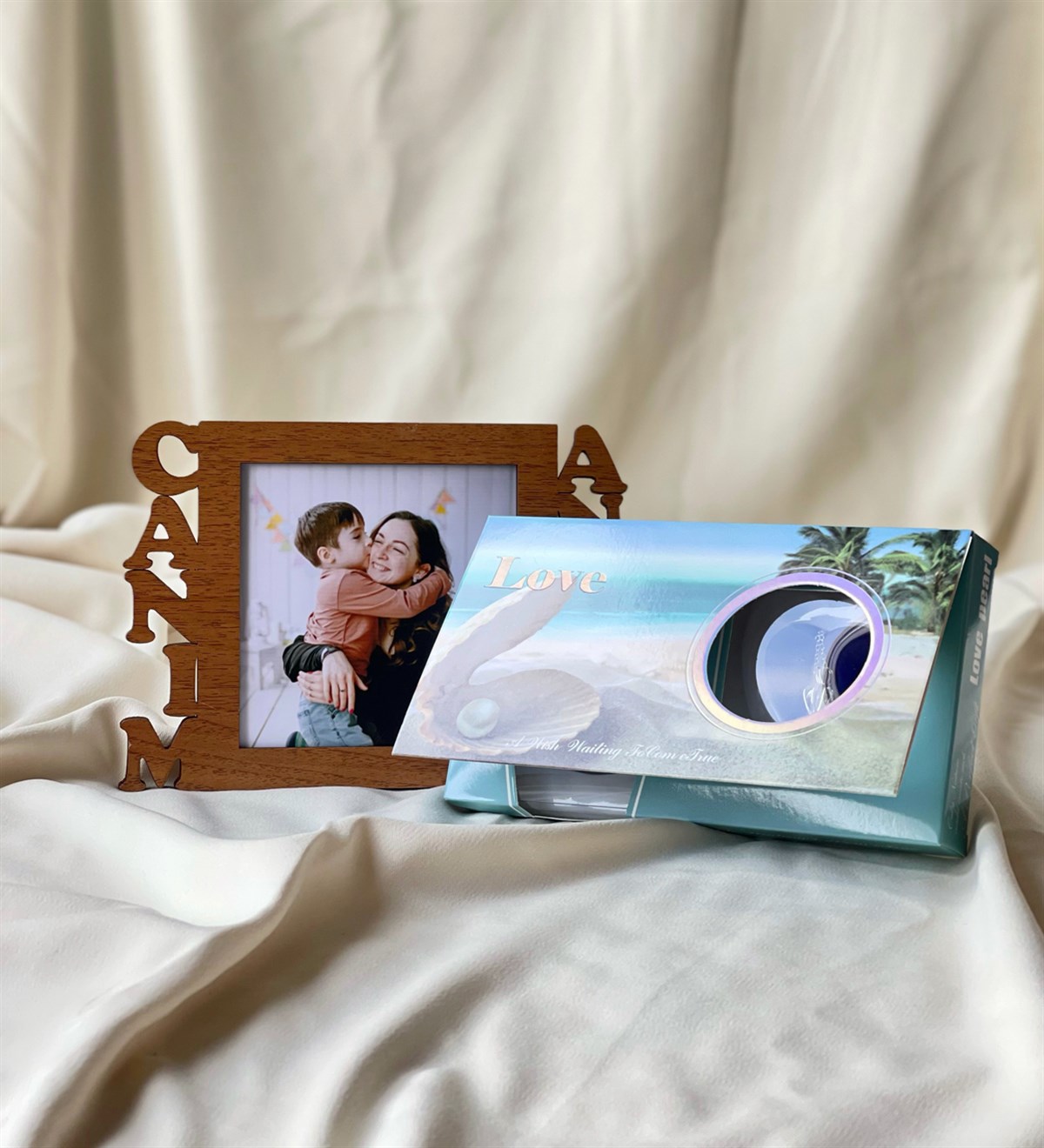 Kişiye Özel Ahşap Canım Annem Çeçeve Ve İnci Kolye Anneye Hediye SetiGiftmodaGmhs100612