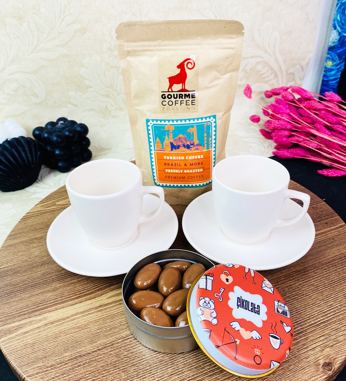 Bisküvili Badem Draje Türk Kahvesi Ve 2'li Fincanı SetgiftmodaGmhs101670