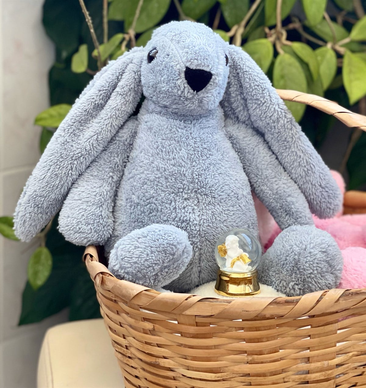 Sevimli Gri Peluş Tavşan Ve Altınyaldızlı Mini Kar Küresigiftmoda Gmhs100856