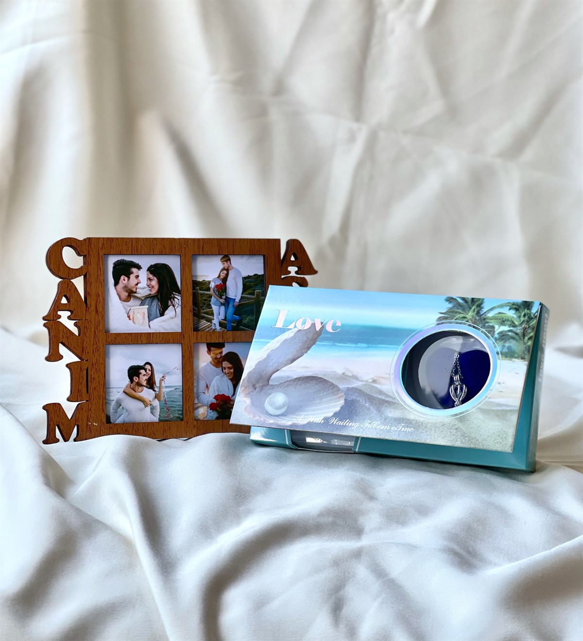 Ahşap Canım Aşkım Çeçeve Ve İnci Kolye Hediye SetiGiftmodaGmhs100701