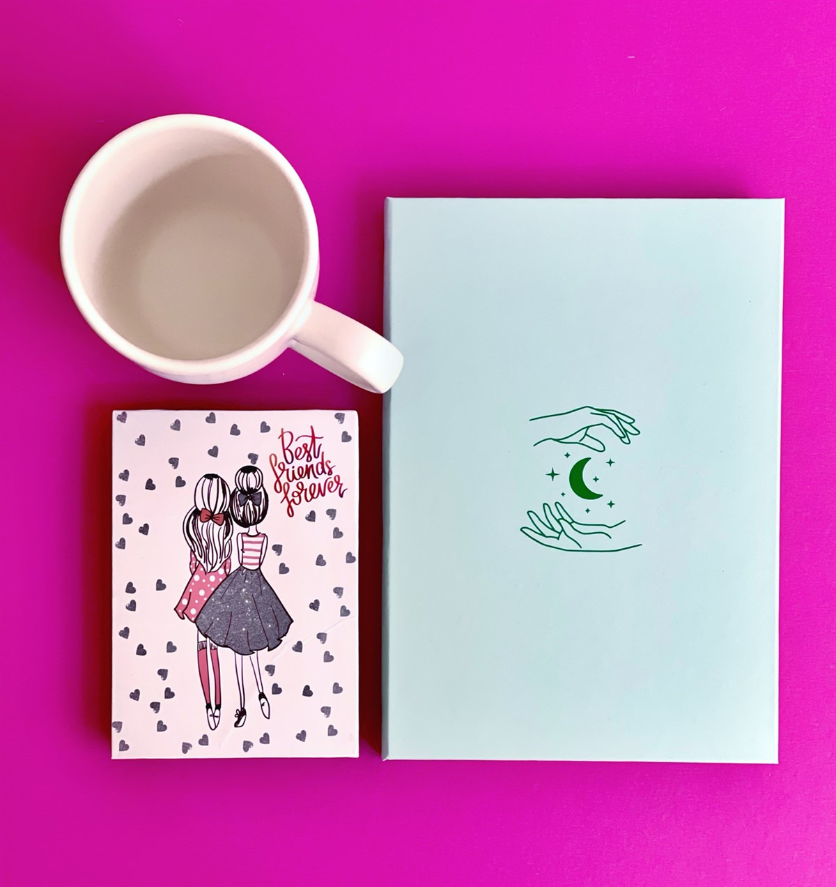 Best Friends Tasarımlı Mini Albüm Beyaz Bulut Kupa Ve Çift El Tarot Tasarımlı Defter SetgiftmodaGmhs100949