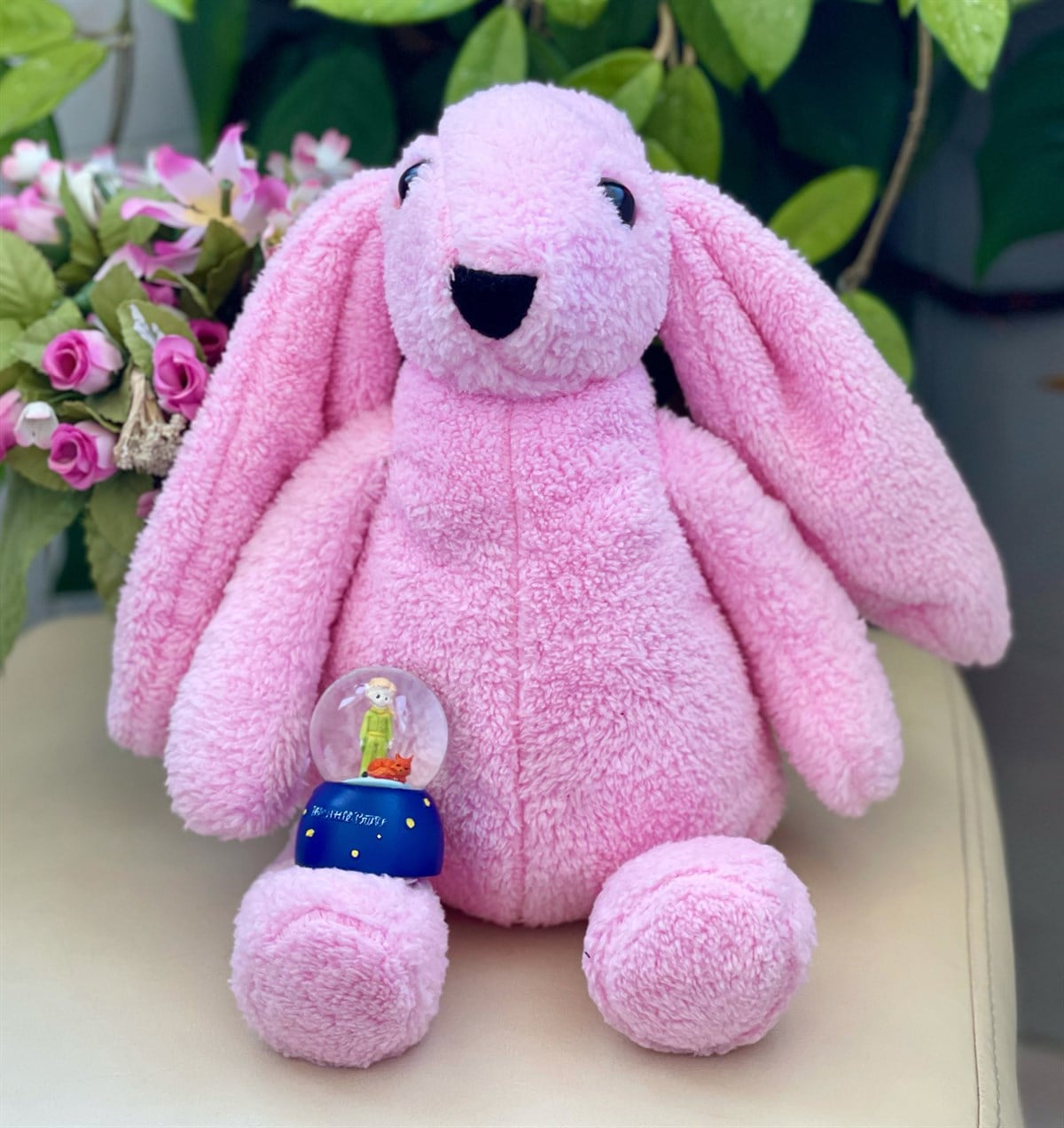 Sevimli Pembe Peluş Tavşan Ve Mini Küçük Prens Kar Küresigiftmoda Gmhs100851