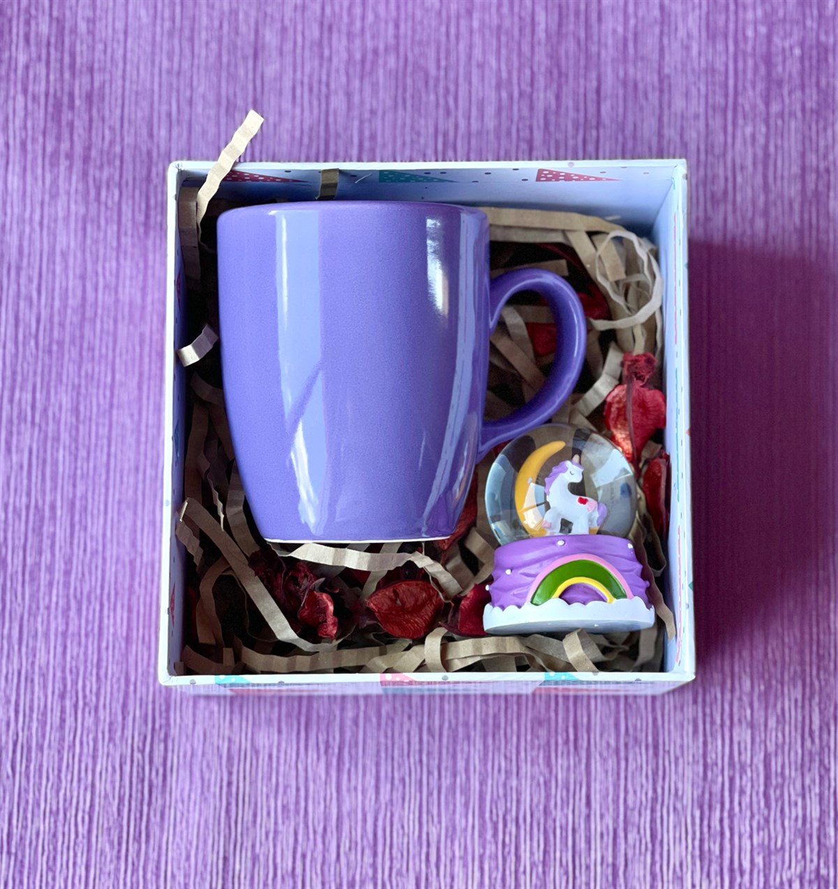 Özel Kutusunda Mor Bulut Kupa ve Unicorn Mini Kar Küresi giftmodaGmhs100839