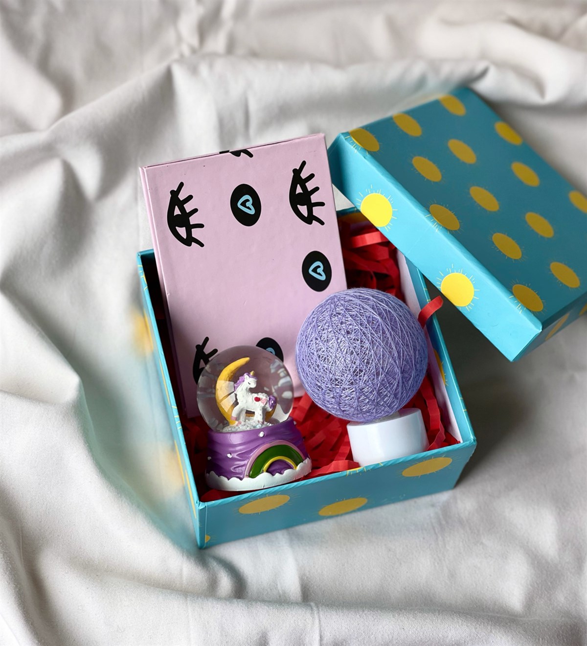 Özel Kutulu Nazar Göz Mini Albüm Mini Unicorn Gökkuşağı Kar Küresi Ve Hasır Lamba SetgiftmodaGmhs100686