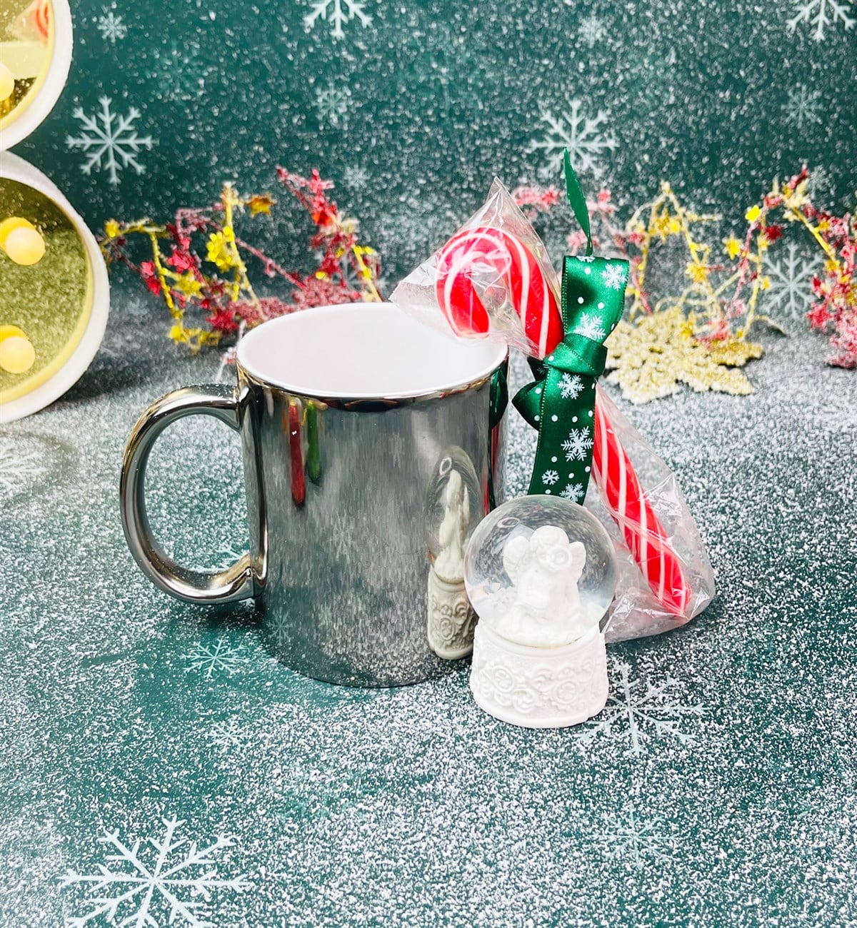 Melek Kar Küresi Baston Şeker Ve Kupa Bardak Yılbaşı SetigiftmodaGmhs101279