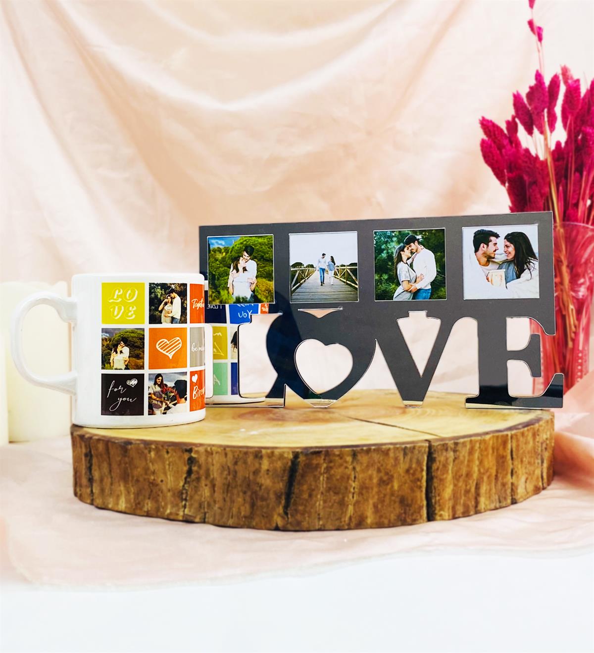 Kişiye Özel Fotoğraflı Gümüş Love Çerçeve Ve Kupa SetgiftmodaGmhs101957