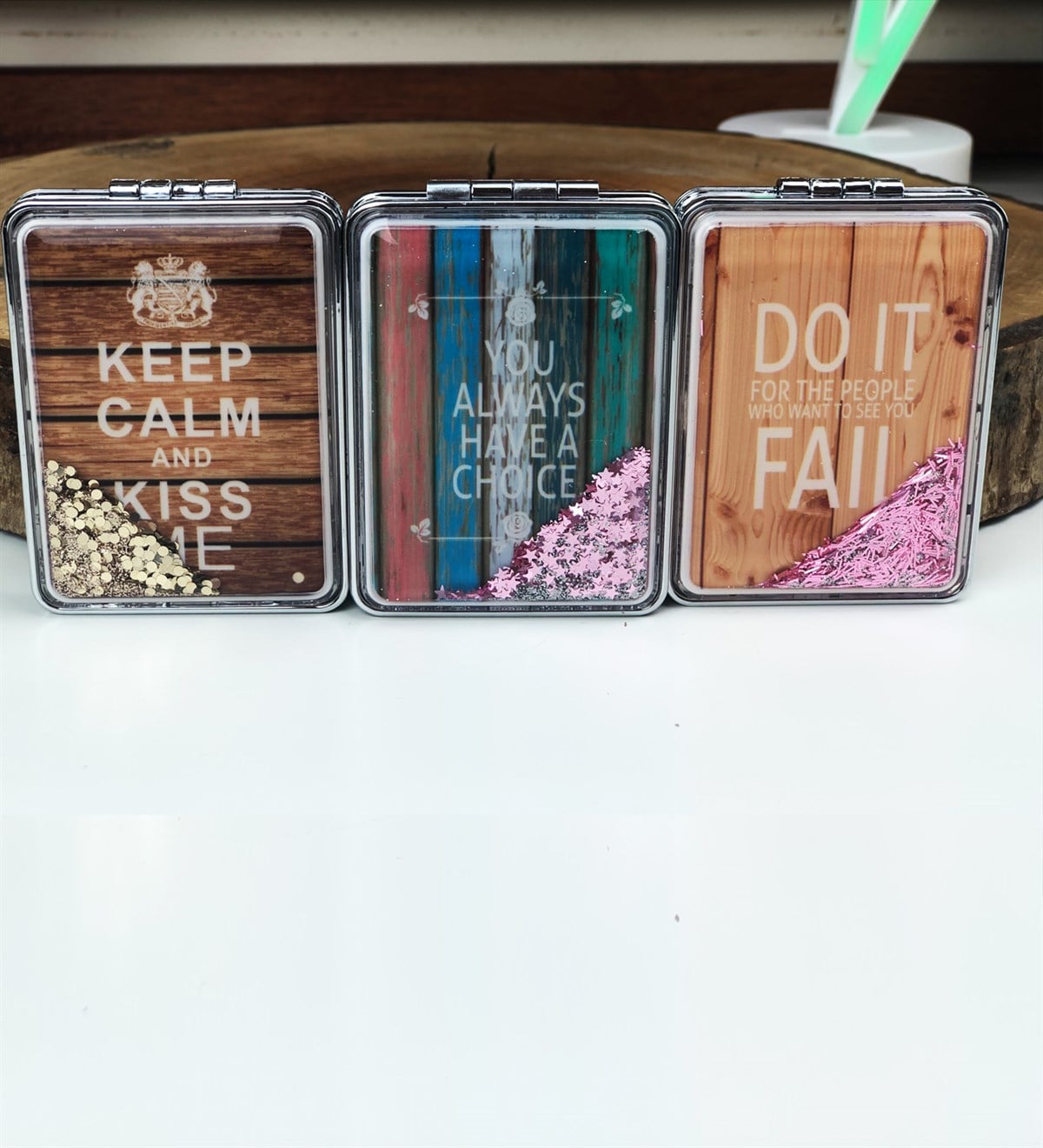 İçi Hareketli Simli Cep AynasıGiftmodaGm-2069