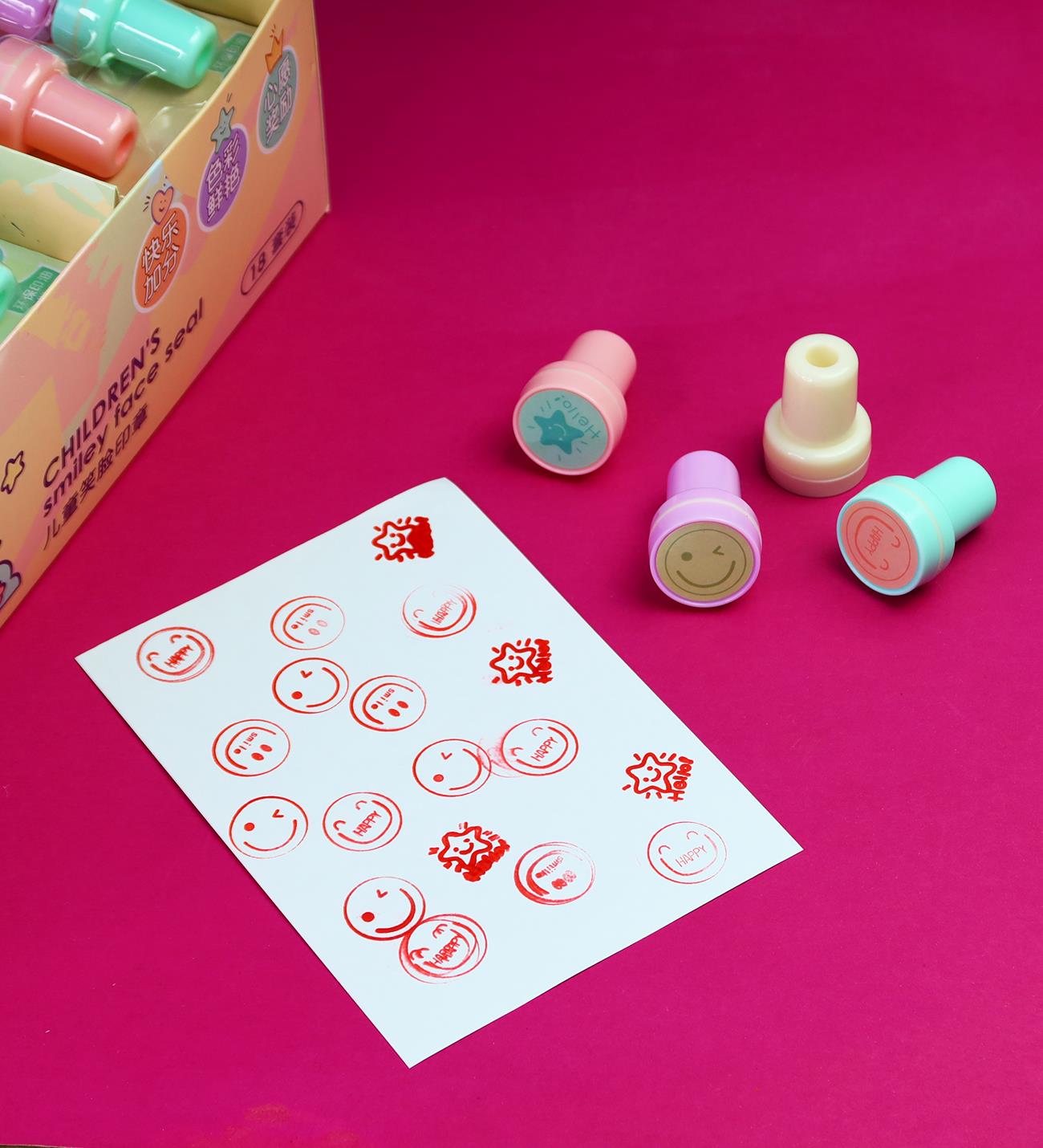 4'lü Çocuk Ödül Mühür Seti – Smiley Yüz İfadeli Mini KaşegiftmodaBM-2046	