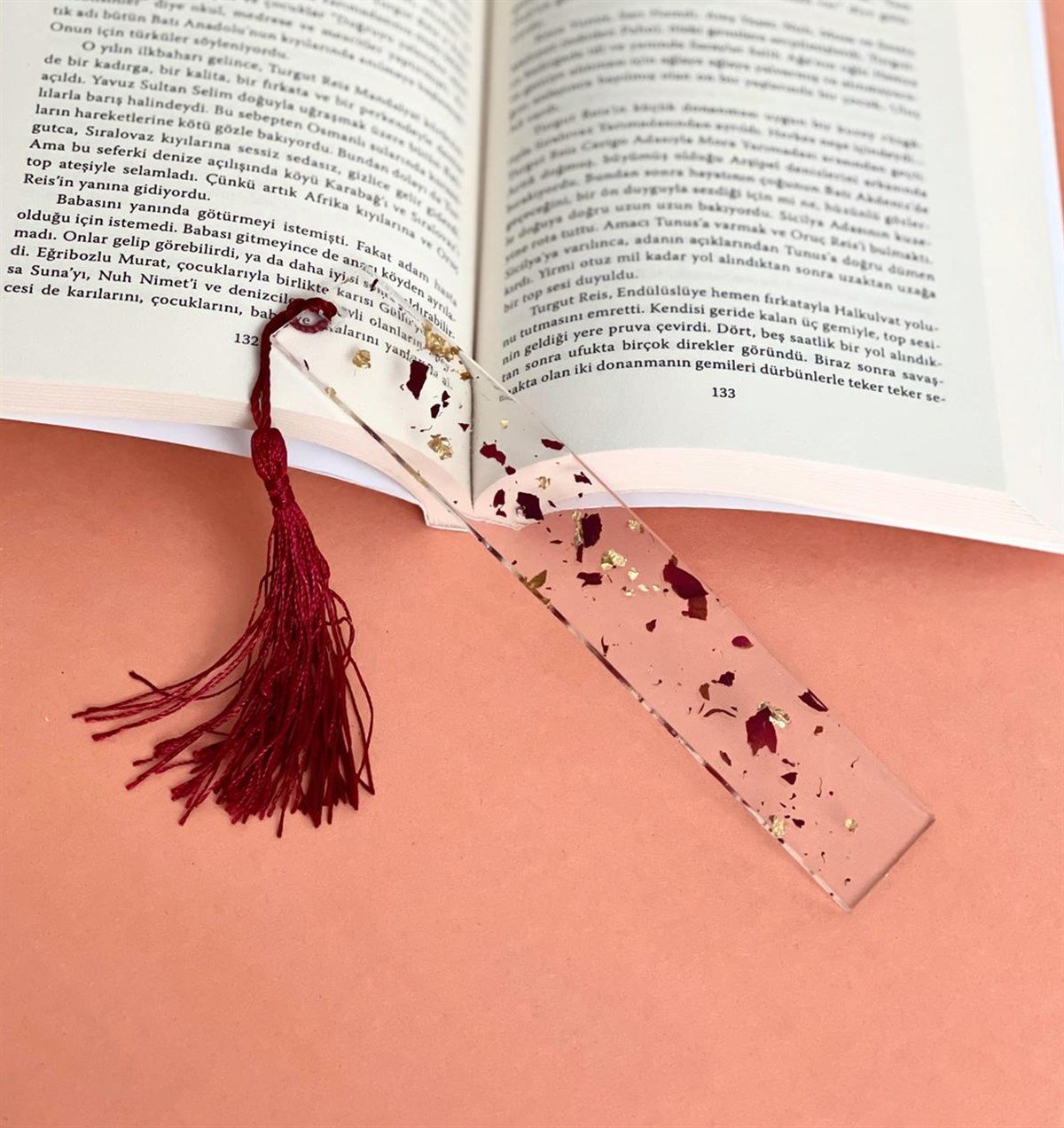 Özel Gerçek Kurutulmuş Gül Yapraklı Epoksi Kitap AyracıgiftmodaGman100015