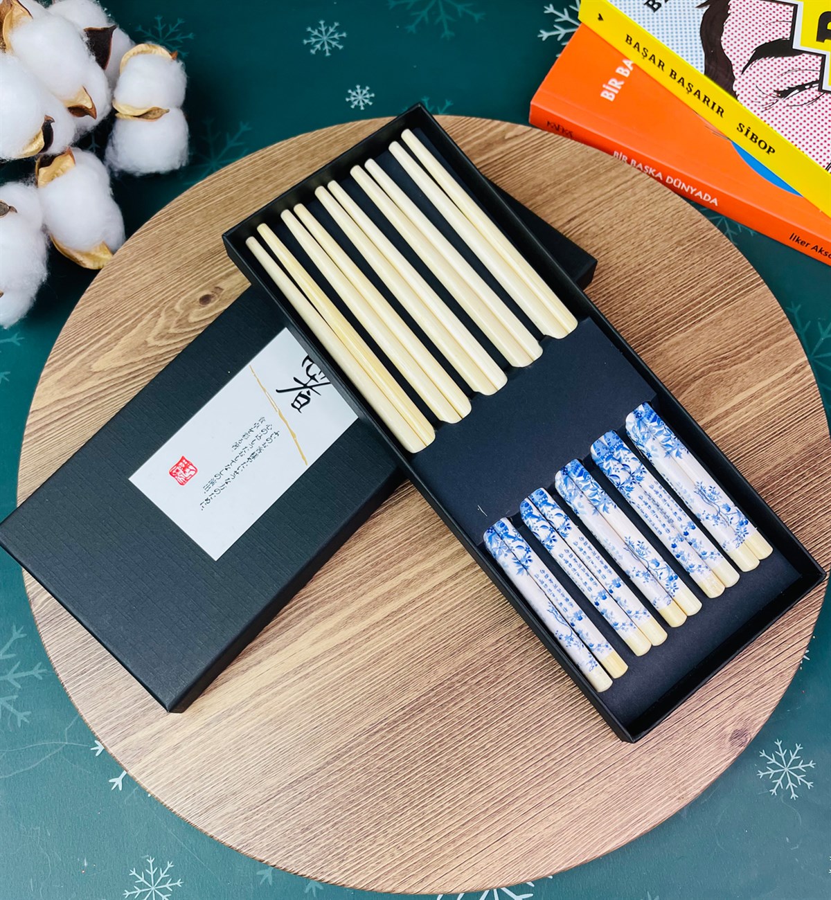 Mavi Çiçek Desenli Chopstick 5'li Set giftmodaGm-4300-4