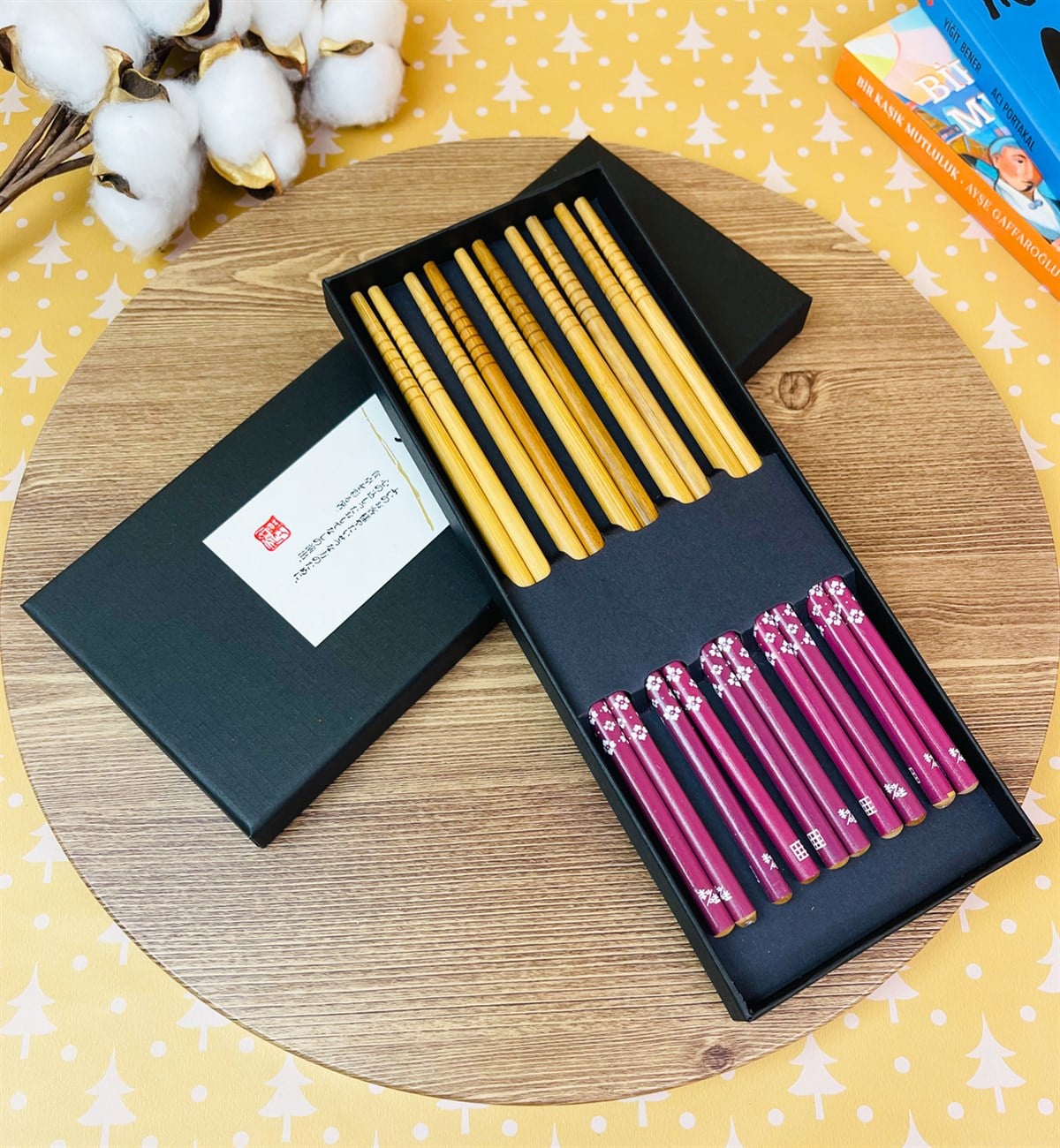 Mor Desenli Chopstick 5'li Set giftmodaGm-4300-1