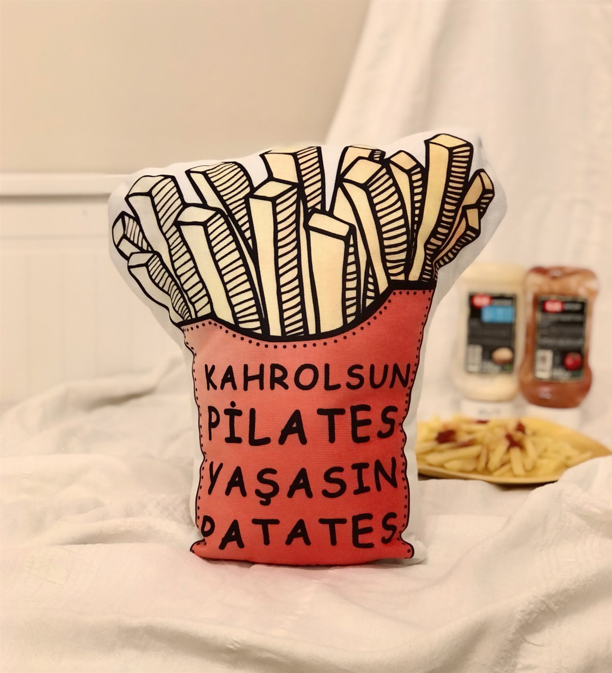 Kahrolsun Pilates Yaşasın Patates Tasarımlı YastıkGiftmodaGmy100008
