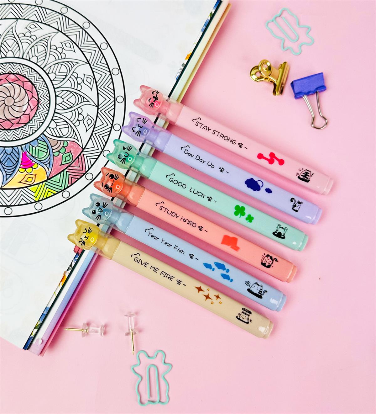 6'Lı Kedi Başlıklı Keçeli KalemgiftmodaGm-5080