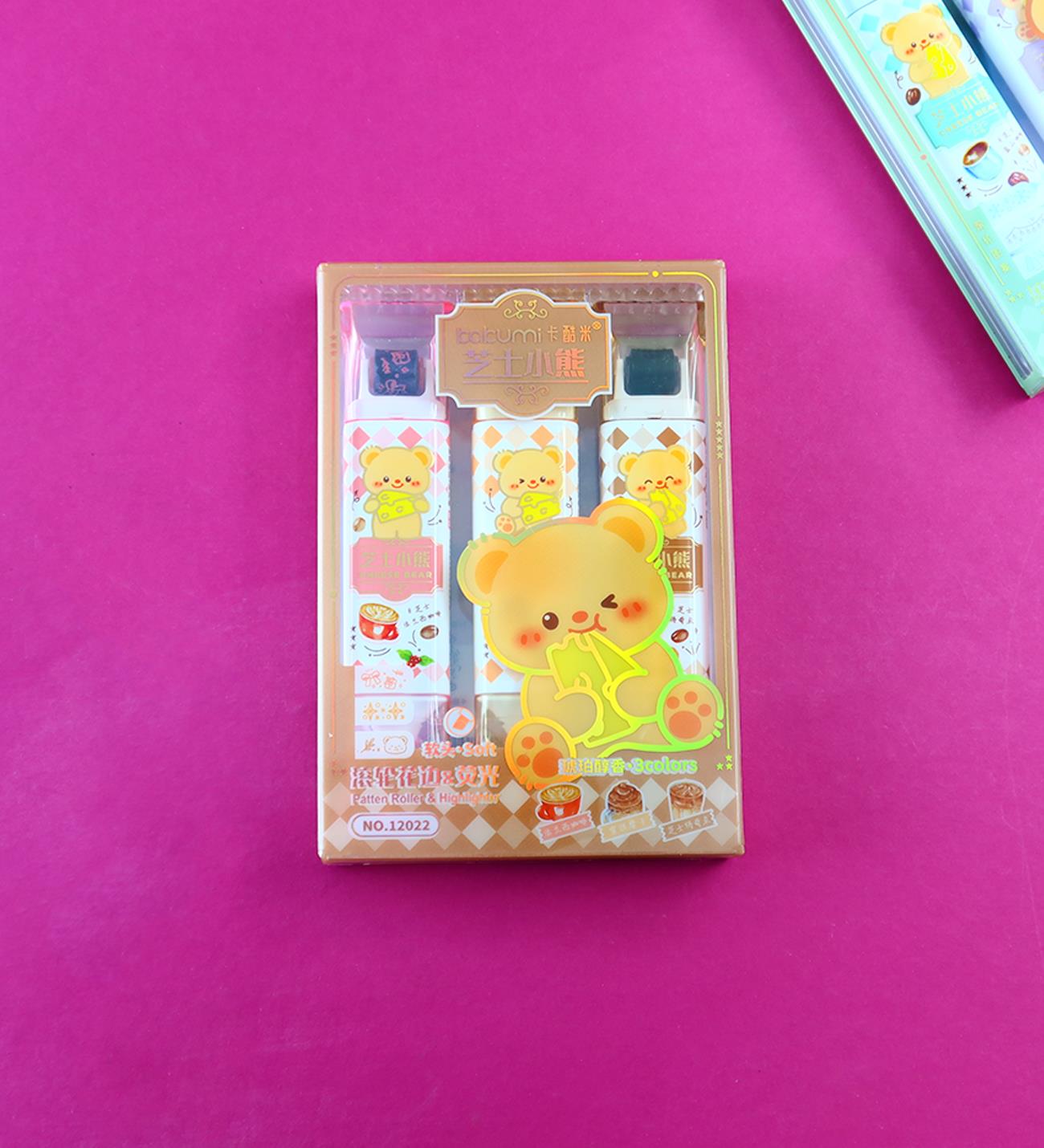 Ayıcık Temalı Desenli Roller Kalem & Fosforlu Kalem Seti giftmodaBm-2182