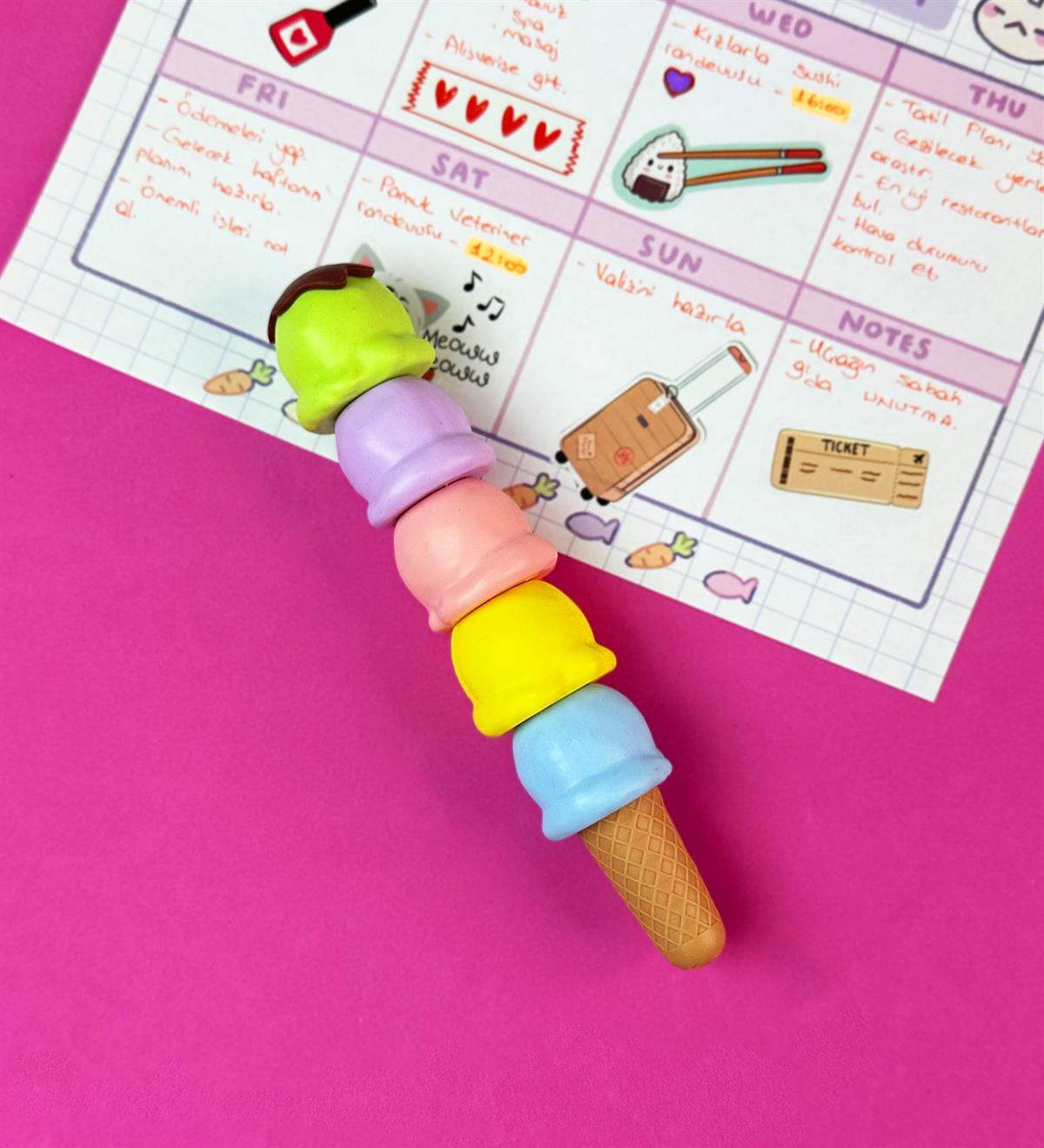 Külah Dondurma Tasarımlı 5'li Keçeli KalemgiftmodaBam-158