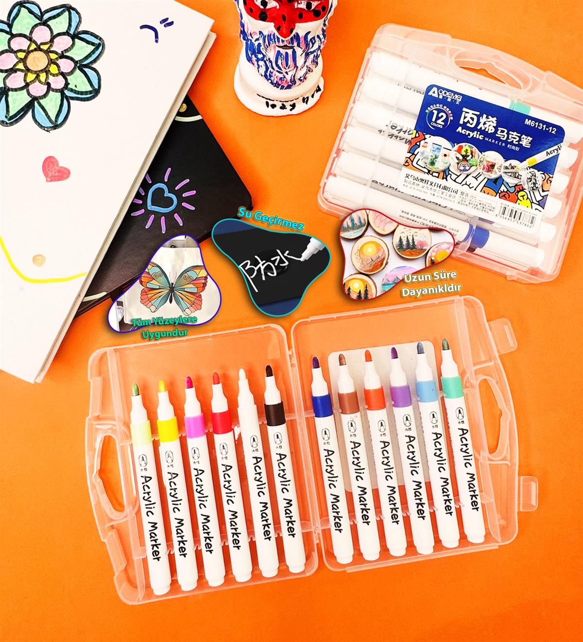 Kutulu 12'li Akrilik Kalem SetgiftmodaBM-1061