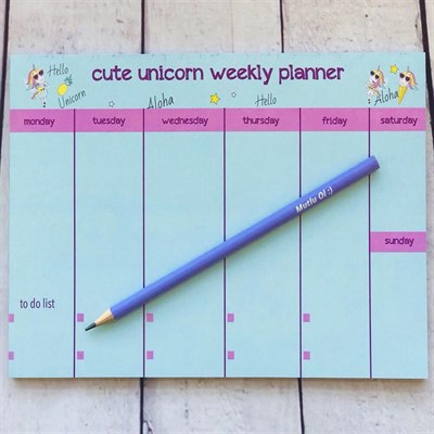 Kalem Hediyeli Cute Unicorn Haftalık Planlayıcı