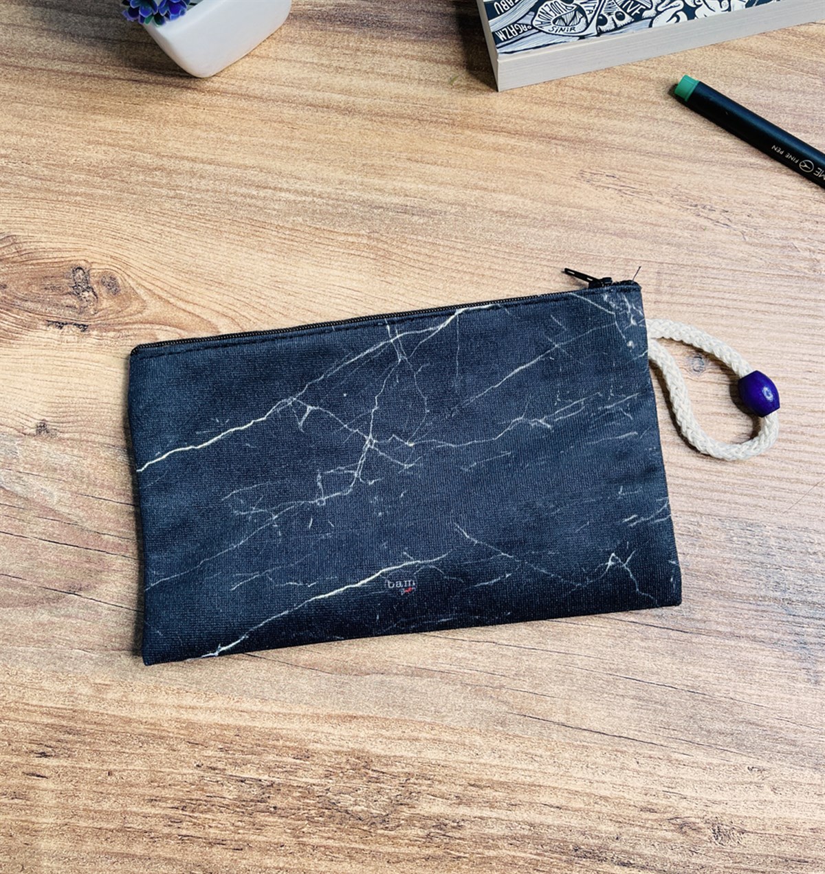 Siyah Mermer Tasarımlı Bez Kalemlik CüzdangiftmodaGmklm100032