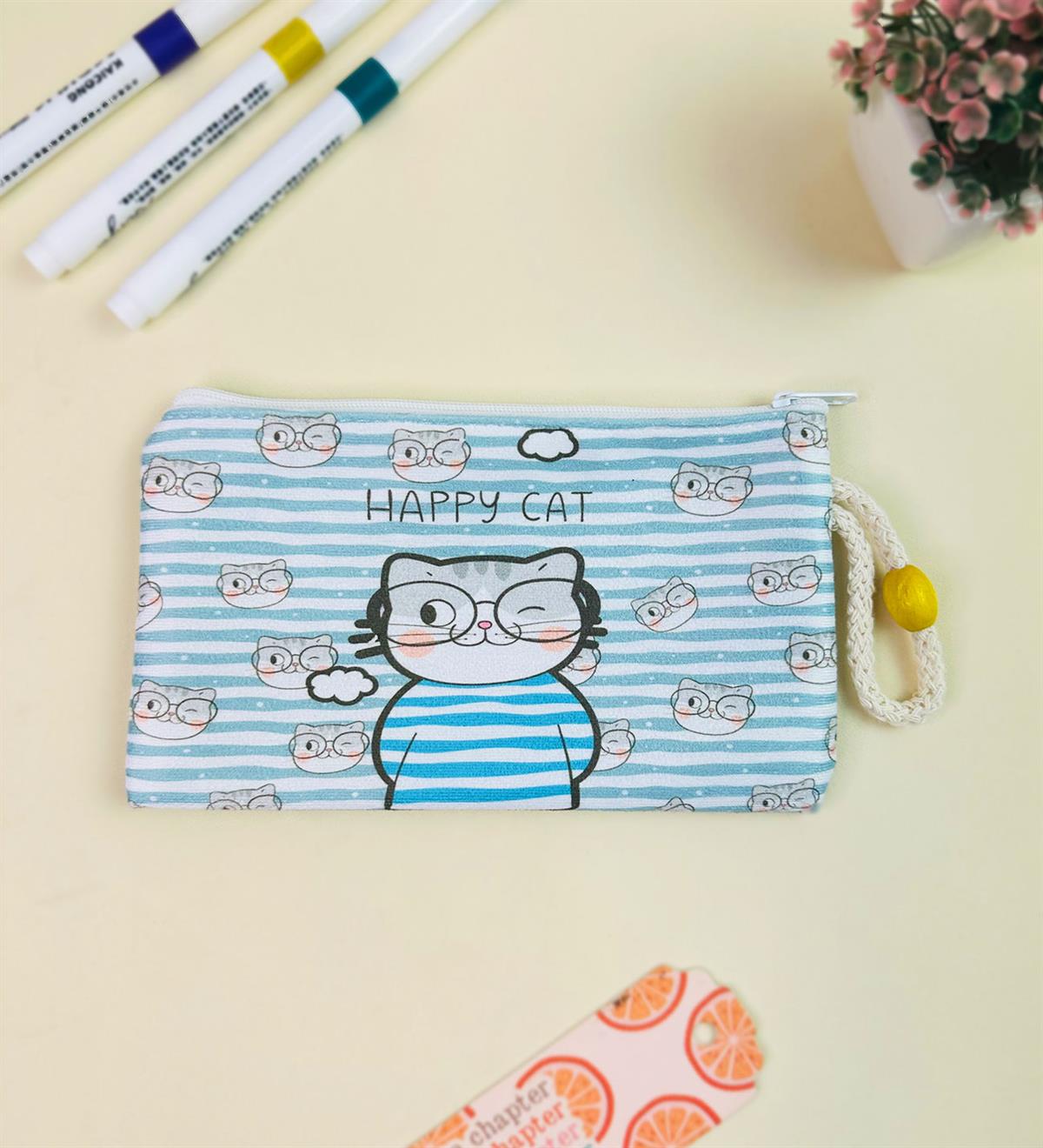 Happy Cat Tasarımlı Bez Kalemlik CüzdangiftmodaGmklm100231